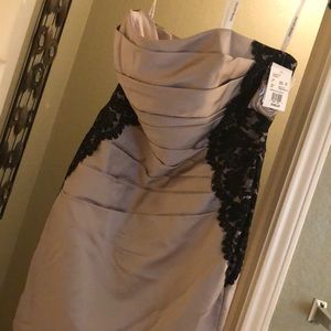 David’s Bridal strapless tan/ black lace dress 10